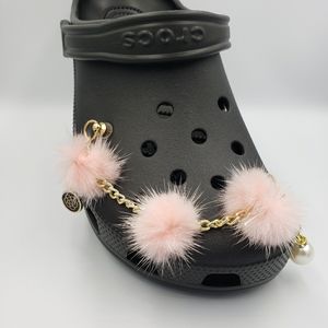 Pink Furry Faux Fur Pom Pom Ball Bling Shoe Chain